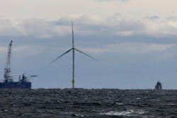 The first operating South Fork Wind farm turbine is seen 35 miles east of Montauk Point, N.Y., on Dec. 7, 2023.