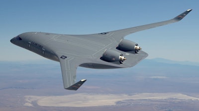 JetZero’s new blended-wing body aircraft.
