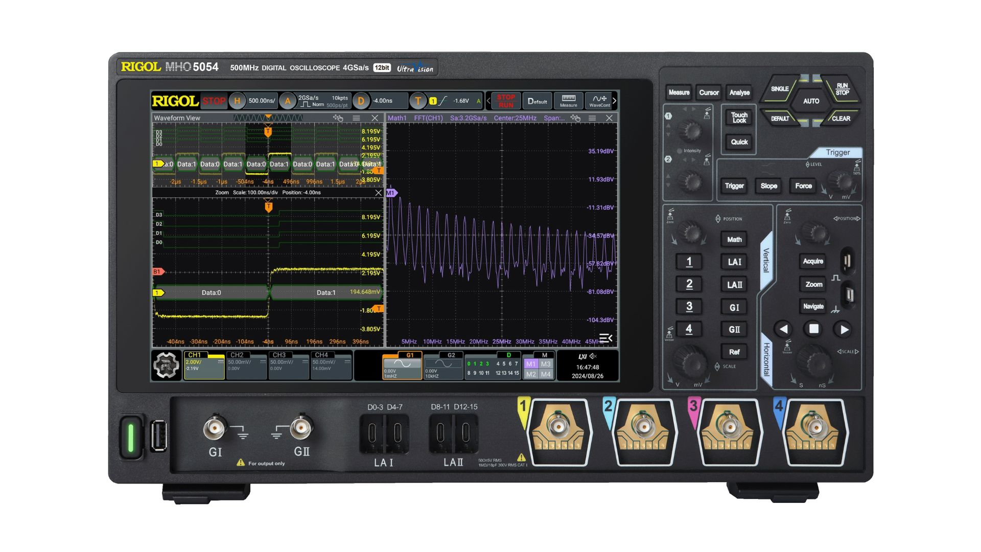 Rigol MHO/DHO5000 4/6/8-channel 12-bit digital oscilloscope series.