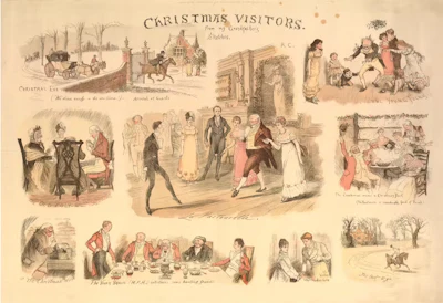 An illustration by artist Randolph Caldecott summarizing the range of ‘old English Christmas traditions.’
