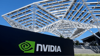 A sign to a Nvidia office building is shown in Santa Clara, Calif., on Aug. 7, 2024.