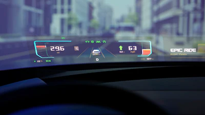 A Holographic Windshield display is projected on the windshield of a car at the Hyundai Mobis booth during the CES tech show Tuesday, Jan. 7, 2025, in Las Vegas.