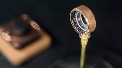 The Ultrahuman Rare luxury smart ring is on display at the Ultrahuman booth during the CES tech show Wednesday, Jan. 8, 2025, in Las Vegas.