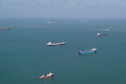 Cargo ships wait to transit the Panama Canal in Colon, Panama, Tuesday, Feb. 4, 2025.