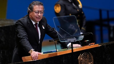 Colombia President's Gustavo Petro addresses the 79th session of the United Nations General Assembly at United Nations headquarters, Sept. 24, 2024.
