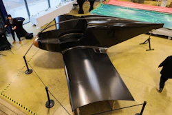 The Climate Impulse, a plane powered by liquid hydrogen, is displayed in a hangar in Les Sables d'Olonne, France on Thursday, Feb. 13, 2025.