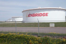 The corporate name stands out on tanks shown Friday, June 29, 2018 at at the Superior terminal of Enbridge Energy in Superior, Wis.