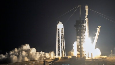 A SpaceX Falcon 9 rocket with Intuitive Machines' second lunar lander lifts off from pad 39A at the Kennedy Space Center in Cape Canaveral, Fla., Wednesday, Feb. 26, 2025.