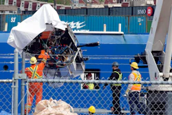 Debris from the Titan submersible, recovered from the ocean floor near the wreck of the Titanic, is unloaded from the ship Horizon Arctic at the Canadian Coast Guard pier in St. John's, Newfoundland, Wednesday, June 28, 2023.
