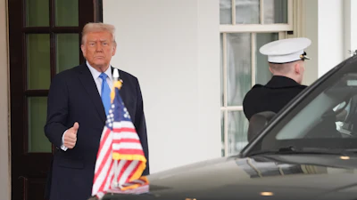 President Donald Trump gives a thumbs up as Jordan's King Abdullah II departs the White House after meeting at the White House, Tuesday, Feb. 11, 2025, in Washington.