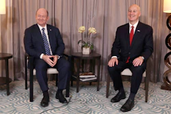 U.S. Senator Pete Ricketts, right, and Chris Coons are interviewed by the Associated Press in Taipei, Taiwan, Thursday, April 17, 2025.