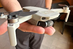 Seth Simonson, assistant professor and UAS curriculum lead for the North Dakota State College of Science, holds a Chinese-manufactured drone used in class, on Jan. 15, 2025, at the state Capitol in Bismarck, N.D.