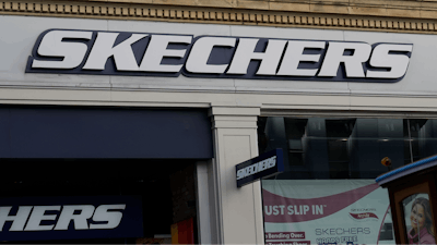 A Skechers sign is shown in San Francisco, March 17, 2024.