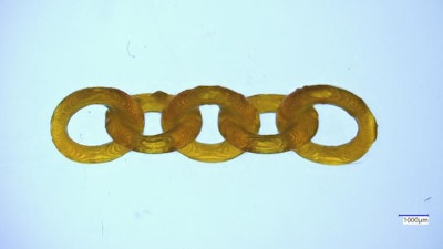 Elaborate multipart objects, like this chain, can be 3D printed all at once using a new vat polymerization technique.