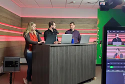 The set of the Today in Manufacturing podcast during a live broadcast.