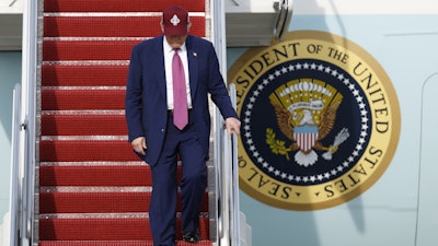 President Trump walks down the stairs of Air Force One upon his arrival at Joint Base Andrews, Md., June 10, 2025.
