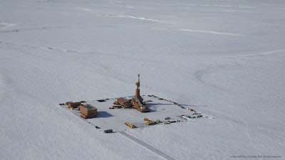 This 2019 aerial photo provided by ConocoPhillips shows an exploratory drilling camp at the proposed site of the Willow oil project on Alaska's North Slope.