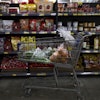 A shopping cart filled with groceries at a store in Rowland Heights, Calif., April 3, 2025.