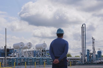 BKV Carbon Ventures health and safety advisor Adam Pope looks on at a compression station that is part of a carbon capture and sequestration process in Bridgeport, Texas, Thursday, May 29, 2025.