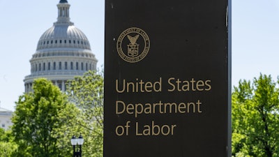 The entrance to the Labor Department is seen near the Capitol in Washington, May 7, 2020.