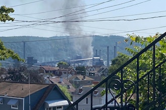 This image provided by Amy Sowers shows smoke from the U.S. Steel Clairton Coke Works, Monday, Aug. 11, 2025 in Clairton, Pa.