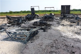 Photos of trailers that contained organic peroxide products that burned during the fires at the Arkema facility in Crosby, Texas.