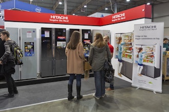 Hitachi booth at a trade show.