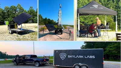 Skylark Labs’ Scout MK1 towers and command center deployed during the ARIES Counter-sUAS demo at Camp Atterbury.