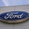 The Ford logo is seen above the entrance to the Ford Motor Company Kentucky Truck Plant, April 30, 2025, in Louisville, Ky.