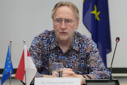 Chairman of European Parliament's Committee on International Trade Bernd Lange attends a news conference in Jakarta, April 16, 2025.
