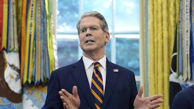 Treasury Secretary Scott Bessent speaks in the Oval Office of the White House, Friday, Sept. 5, 2025, in Washington, during an event with President Donald Trump.