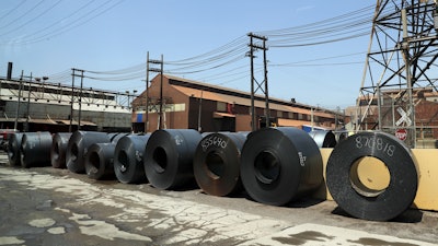 Rolls of finished steel at the U.S. Steel Granite City Works facility Granite City, Ill., June 28, 2018.