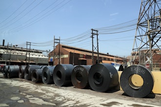 Rolls of finished steel at the U.S. Steel Granite City Works facility Granite City, Ill., June 28, 2018.