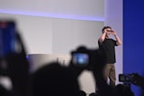 Meta CEO Mark Zuckerberg wears artificial intelligence-powered smart glasses as he speaks during the company's Connect developer conference Wednesday, Sept. 17, 2025, in Menlo Park, Calif.