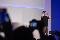 Meta CEO Mark Zuckerberg wears artificial intelligence-powered smart glasses as he speaks during the company's Connect developer conference Wednesday, Sept. 17, 2025, in Menlo Park, Calif.
