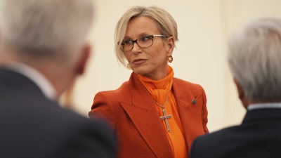 Dame Emma Walmsley, CEO of GSK arrives for a business roundtable attended by President Donald Trump and Britain's Prime Minister Keir Starmer at Chequers near Aylesbury, England, Thursday, Sept. 18, 2025.