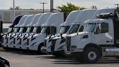 Volvo trucks are seen at a dealership, Sept. 26, 2025, LaVergne, Tenn.