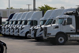 Volvo trucks are seen at a dealership, Sept. 26, 2025, LaVergne, Tenn.