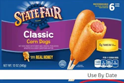 This undated image released by the U.S. Agriculture Department's Food Safety and Inspection Service shows 'State Fair Corn Dogs.'