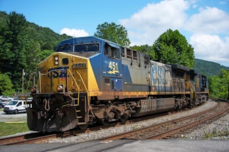 A CSX freight train in Ohiopyle, Pa., Aug. 19, 2025.