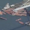 Several shipping containers have fallen off a cargo ship and into the water at the Port of Long Beach, Calif., on Tuesday, Sept. 9, 2025.