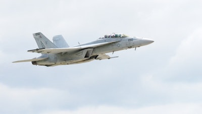 An upgraded SLM F/A-18 Super Hornet departs St. Louis heading back to the U.S. Navy fleet.
