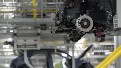 Vehicles move on the line at the Hyundai Motor Group Metaplant America, March 26, 2025, in Ellabell, Ga.