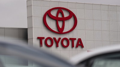 A Toyota logo is seen at a dealership in El Monte, Calif., Thursday, March 27, 2025.