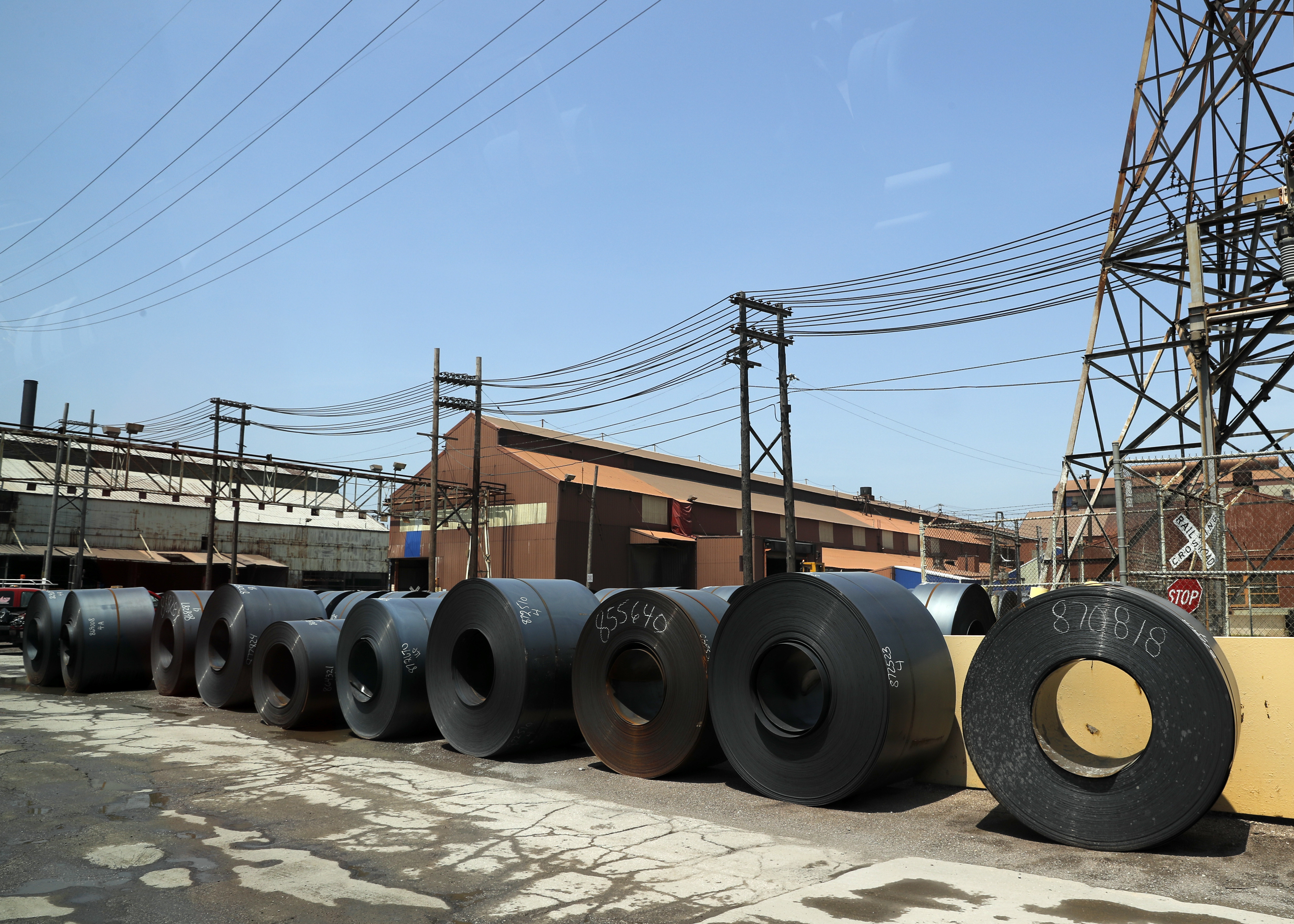 Rolls of finished steel are seen at the U.S. Steel Granite City Works facility Thursday, June 28, 2018, in Granite City, Ill.