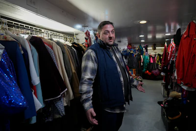 Owner Courtland Hickey talks about how tariffs have increased the cost of new costumes and his hope for selling some of his vintage inventory at Chicago Costume, Wednesday, Sept. 17, 2025, in Chicago.