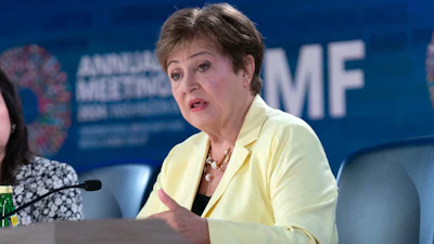 International Monetary Fund Managing Director Kristalina Georgieva speaks during a news conference during the World Bank/IMF Annual Meetings in Washington, Oct. 24, 2024.