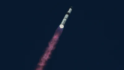 SpaceX's mega rocket Starship makes a test flight from Starbase, Texas, Monday, Oct. 13, 2025.