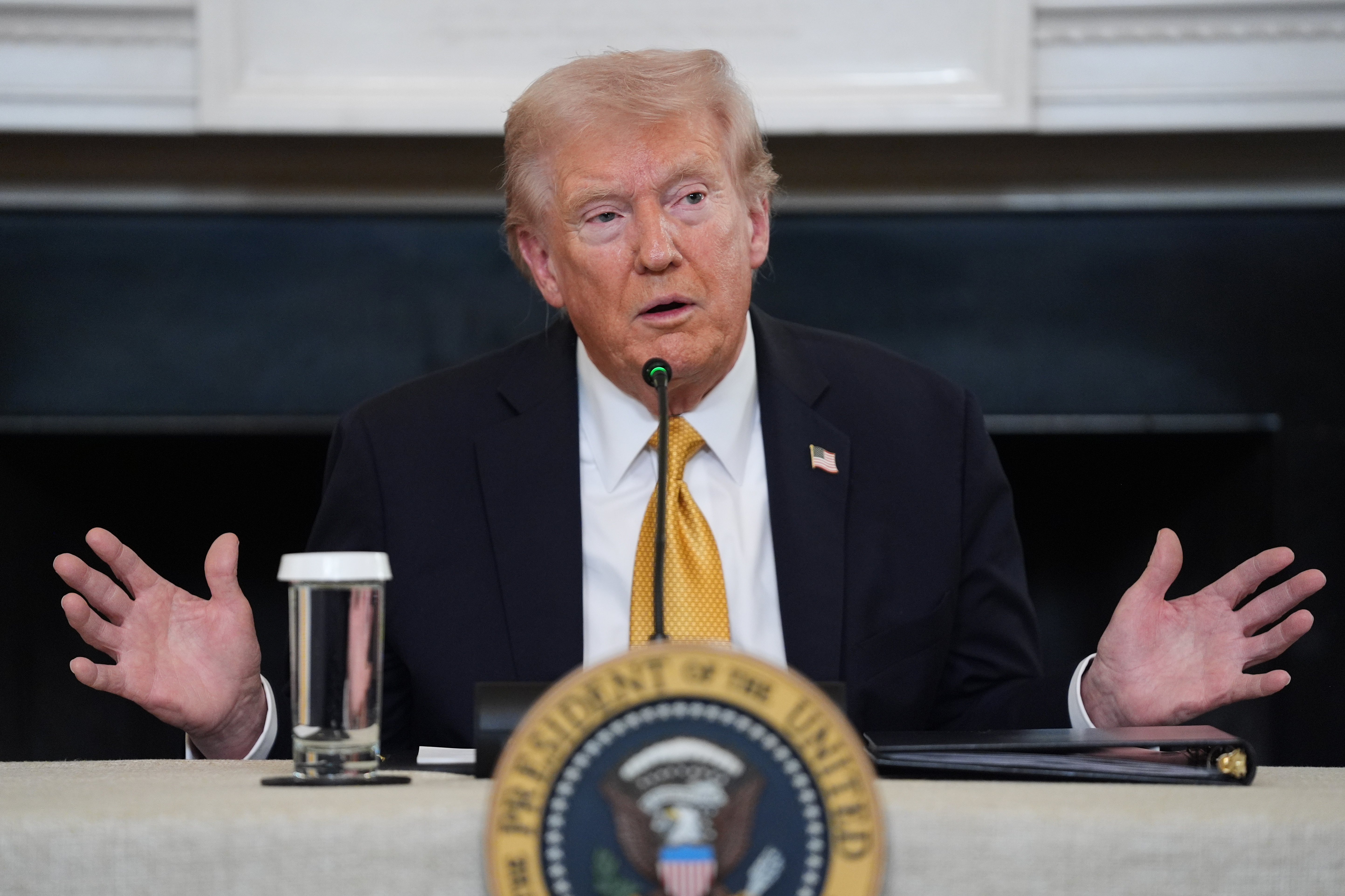 President Trump during a roundtable on in the State Dining Room of the White House, Oct. 23, 2025.