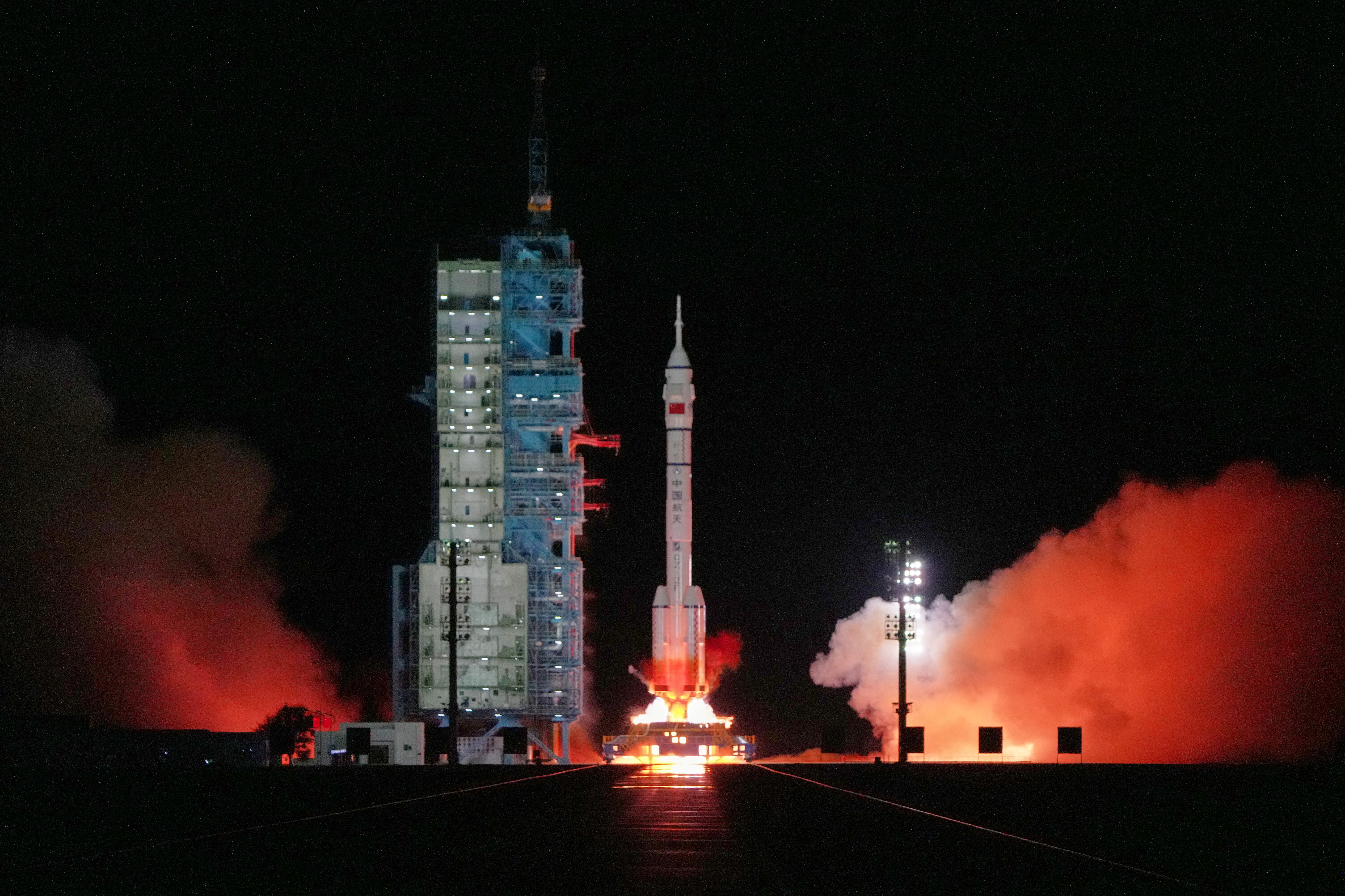 China's Long March 2F rocket, carrying three astronauts for the Shenzhou 21 manned space mission, blasts off at the Jiuquan Satellite Launch Center in Jiuquan, northwestern China, Friday, Oct. 31, 2025.